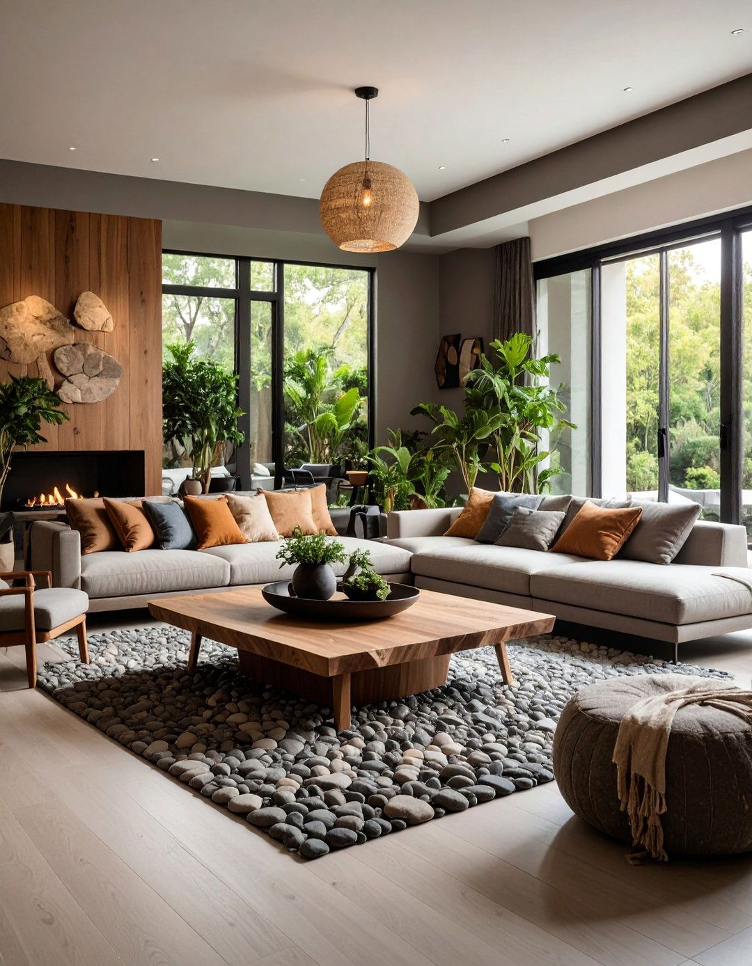 River Rock and Stone Accent Living Room - 25 Natural Living Room Ideas
