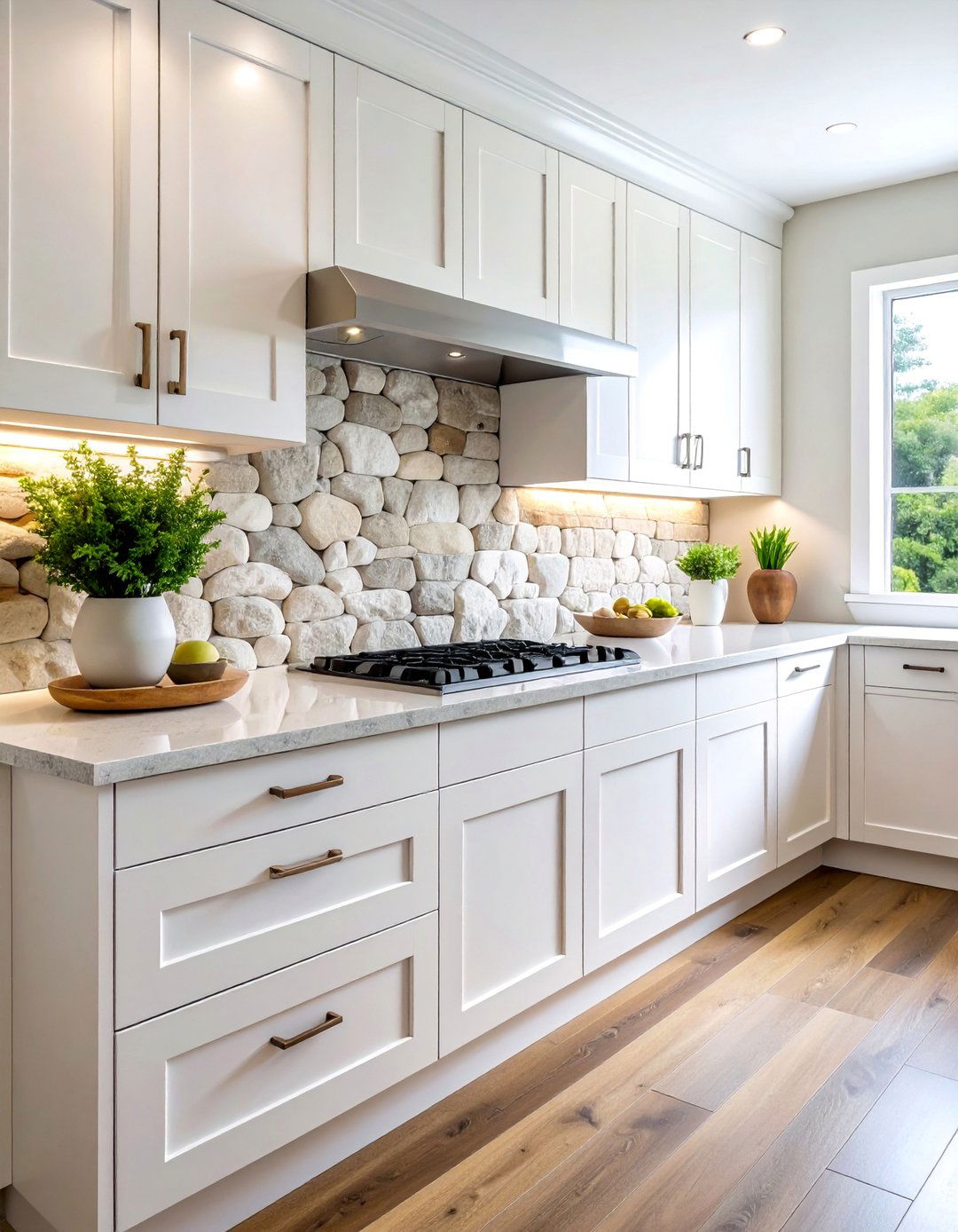 River Rock with Smooth Textures - 25 Rustic Backsplash Ideas