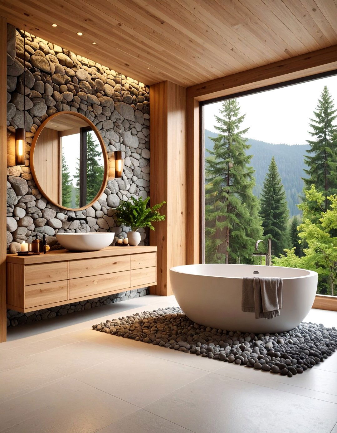 River Stone and Cedar Spa Bathroom - 25 Earthy Bathroom Ideas