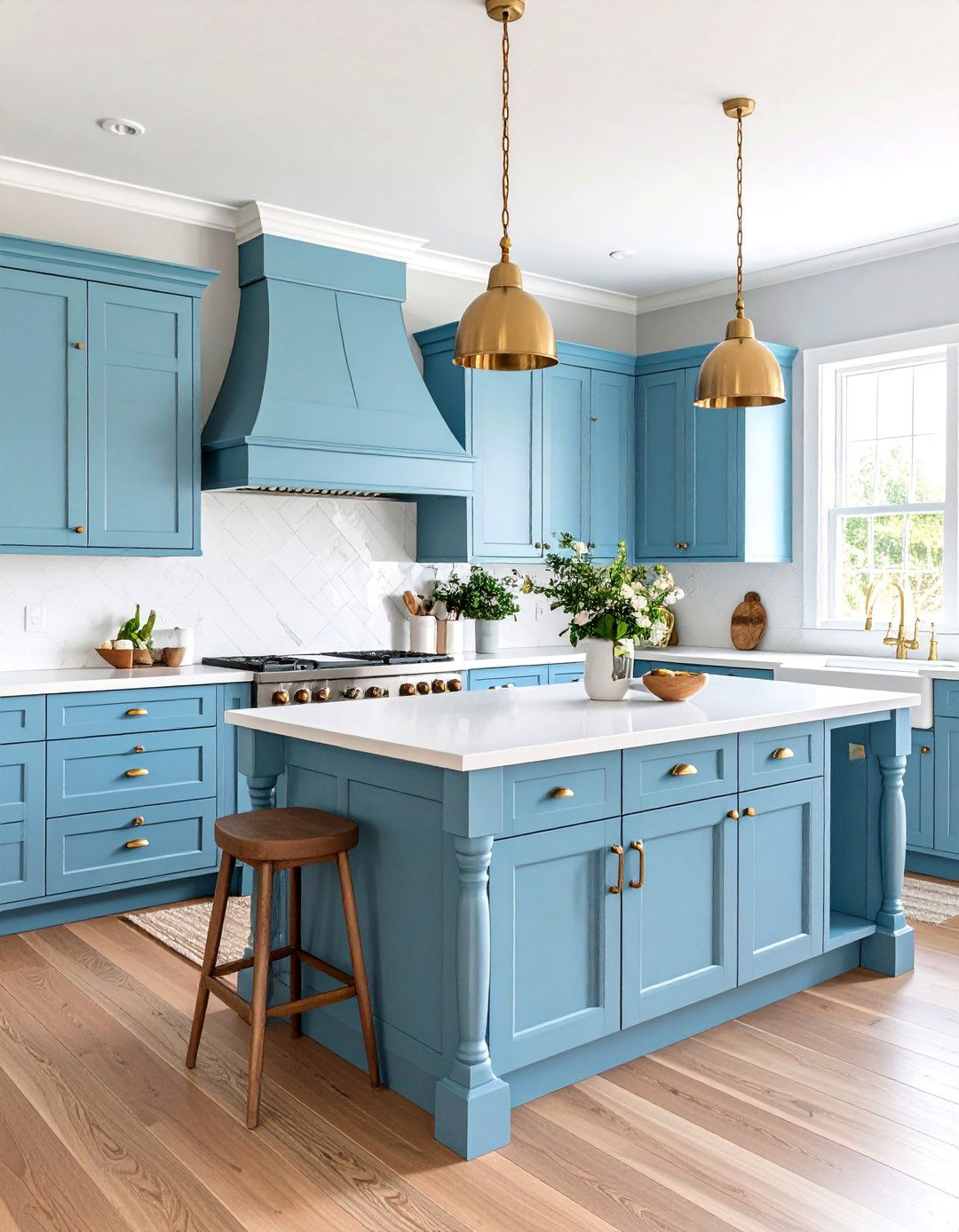 Robins Egg Blue Cabinet Kitchen with Natural Wood Accents - 25 Blue French Country Kitchen Ideas