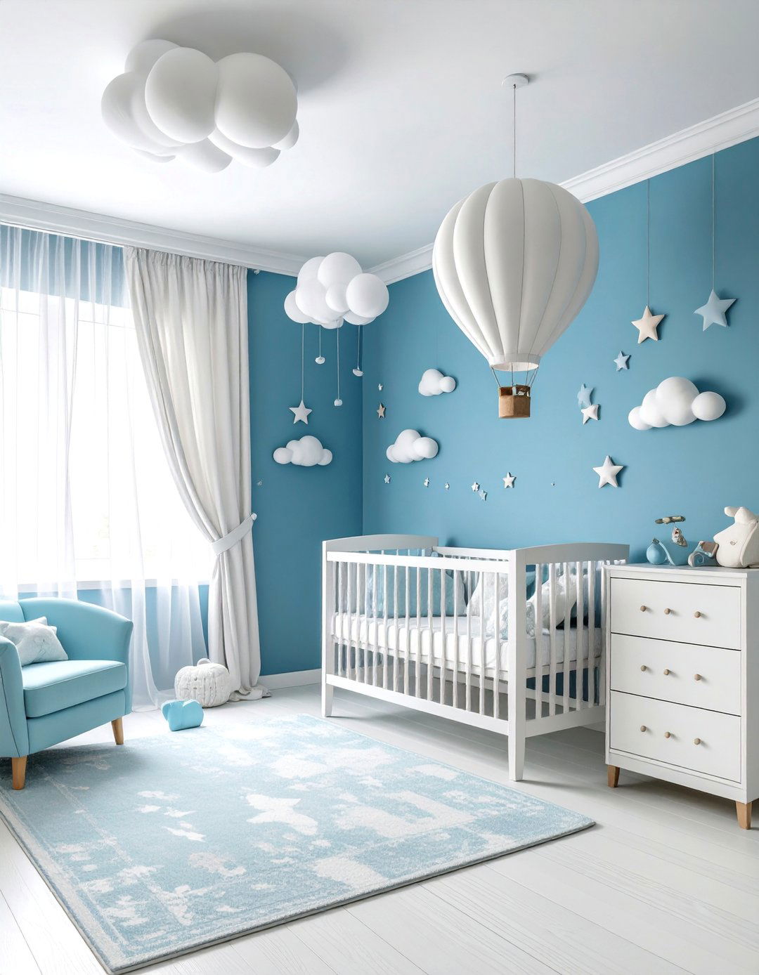 Robins Egg Blue Nursery with White Cloud Ceiling - 25 Blue Nursery Ideas