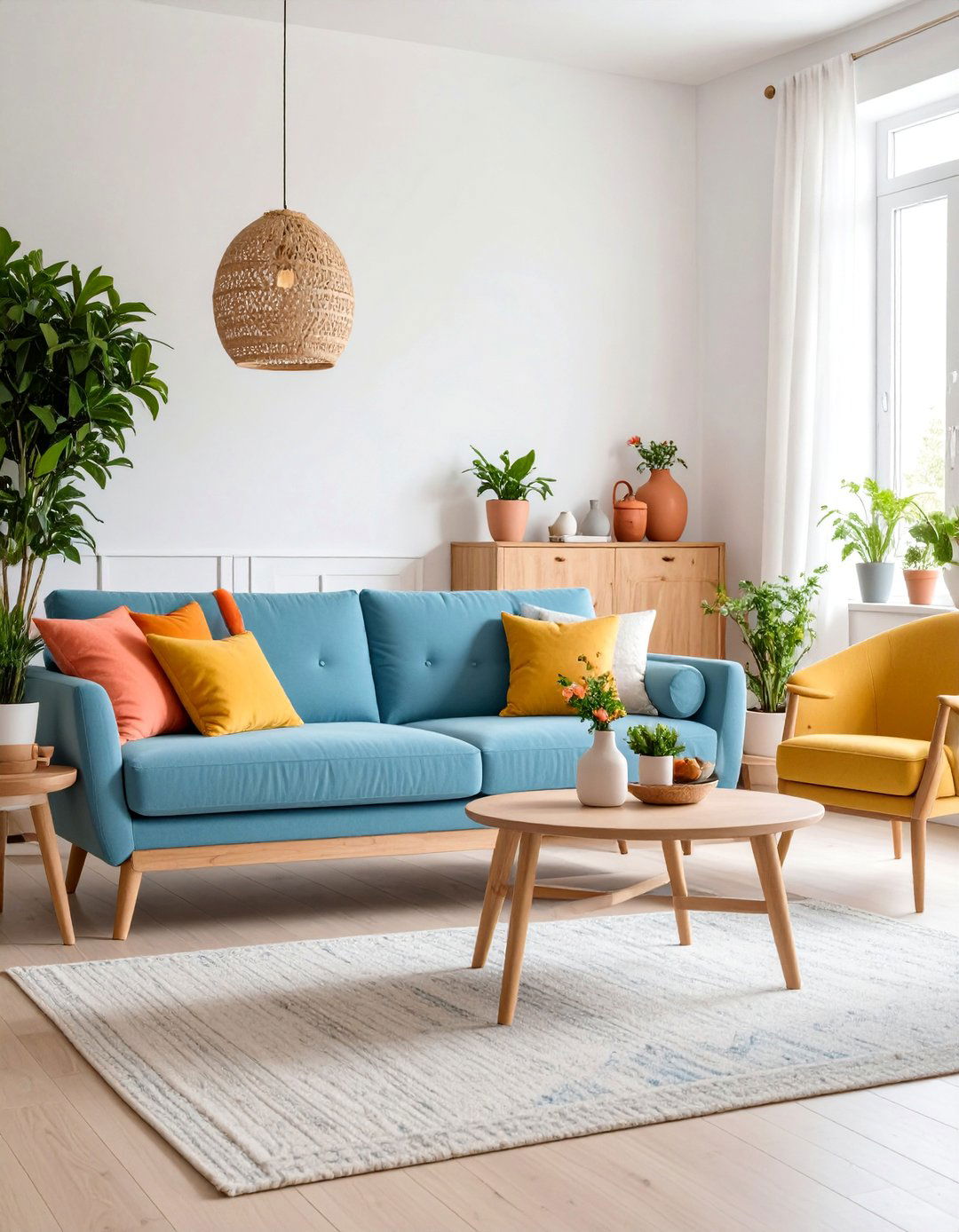 Robins Egg Blue Sofa with Spring Inspired Fresh Palette - 25 Blue Couch Living Room Ideas