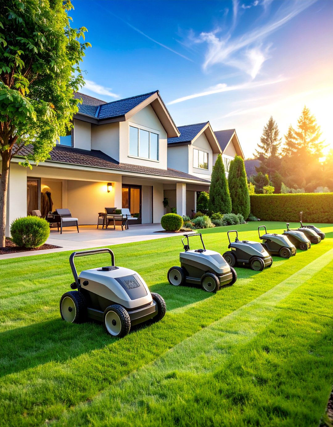 Robotic Lawn Maintenance Estate with Autonomous Care - 25 AI Landscape Design Ideas