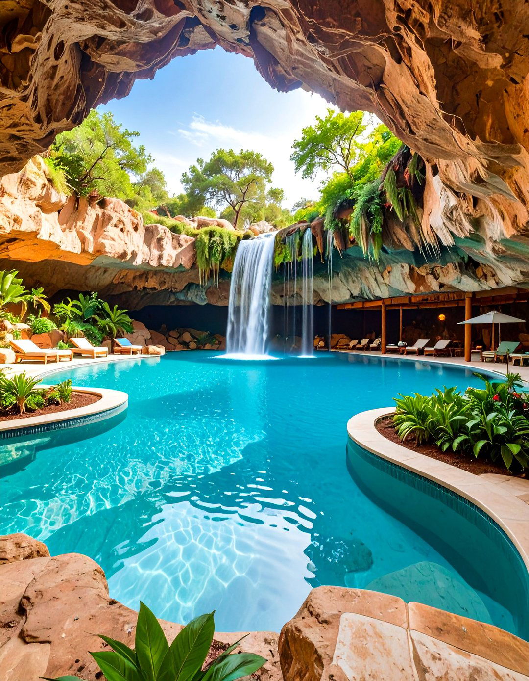 Rock Grotto Waterfall with Hidden Cave Design - 25 Small Pool Waterfall Ideas