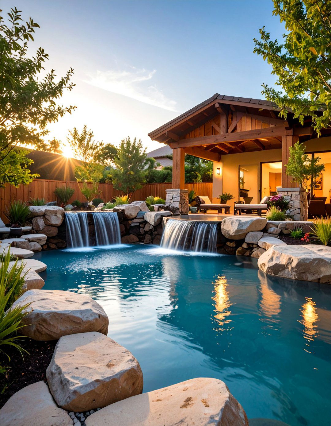 Rock Waterfall Pool with Natural Serenity - 25 Small Inground Pool Ideas