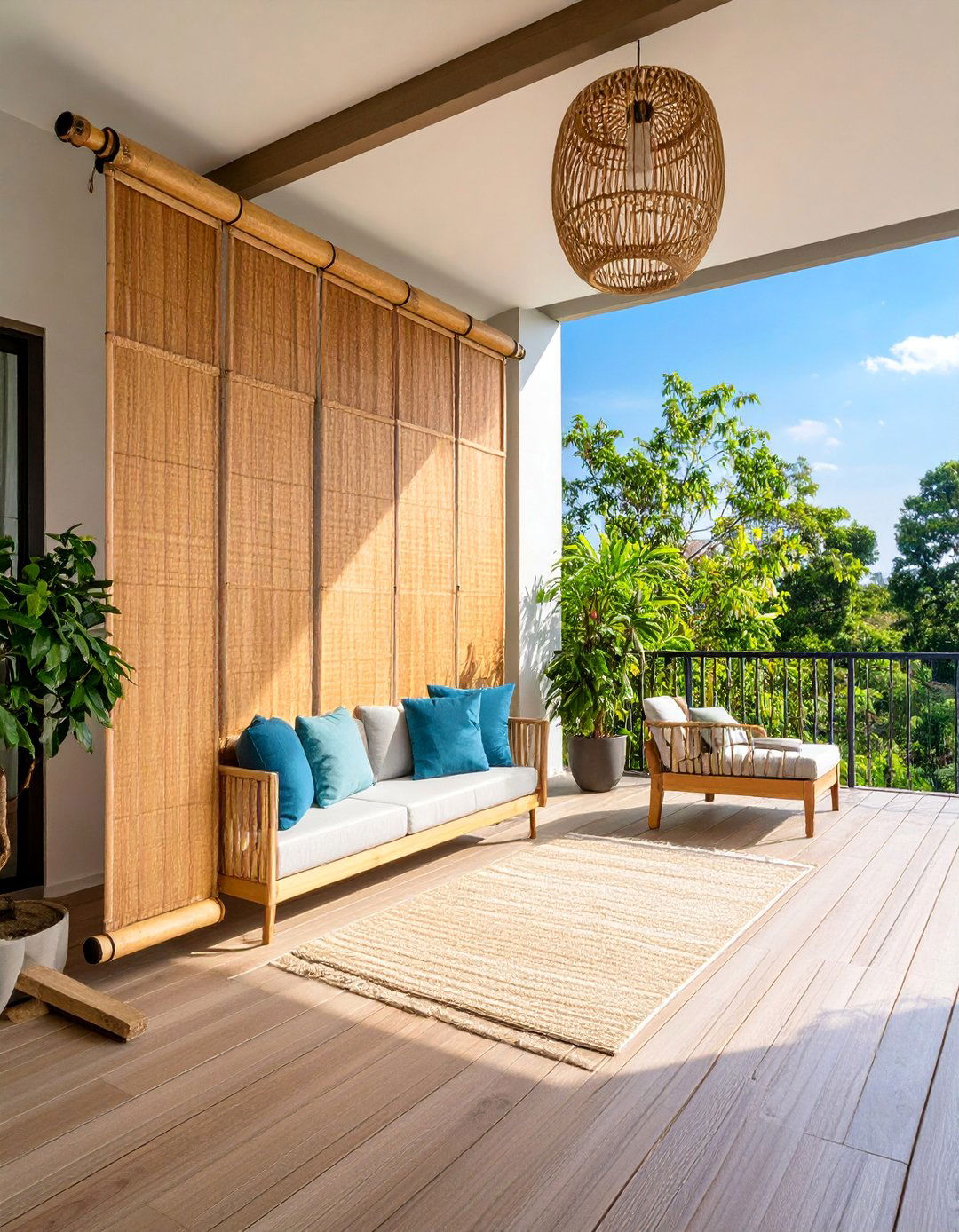 Roll Up Bamboo Screen System - 25 Deck With Privacy Wall