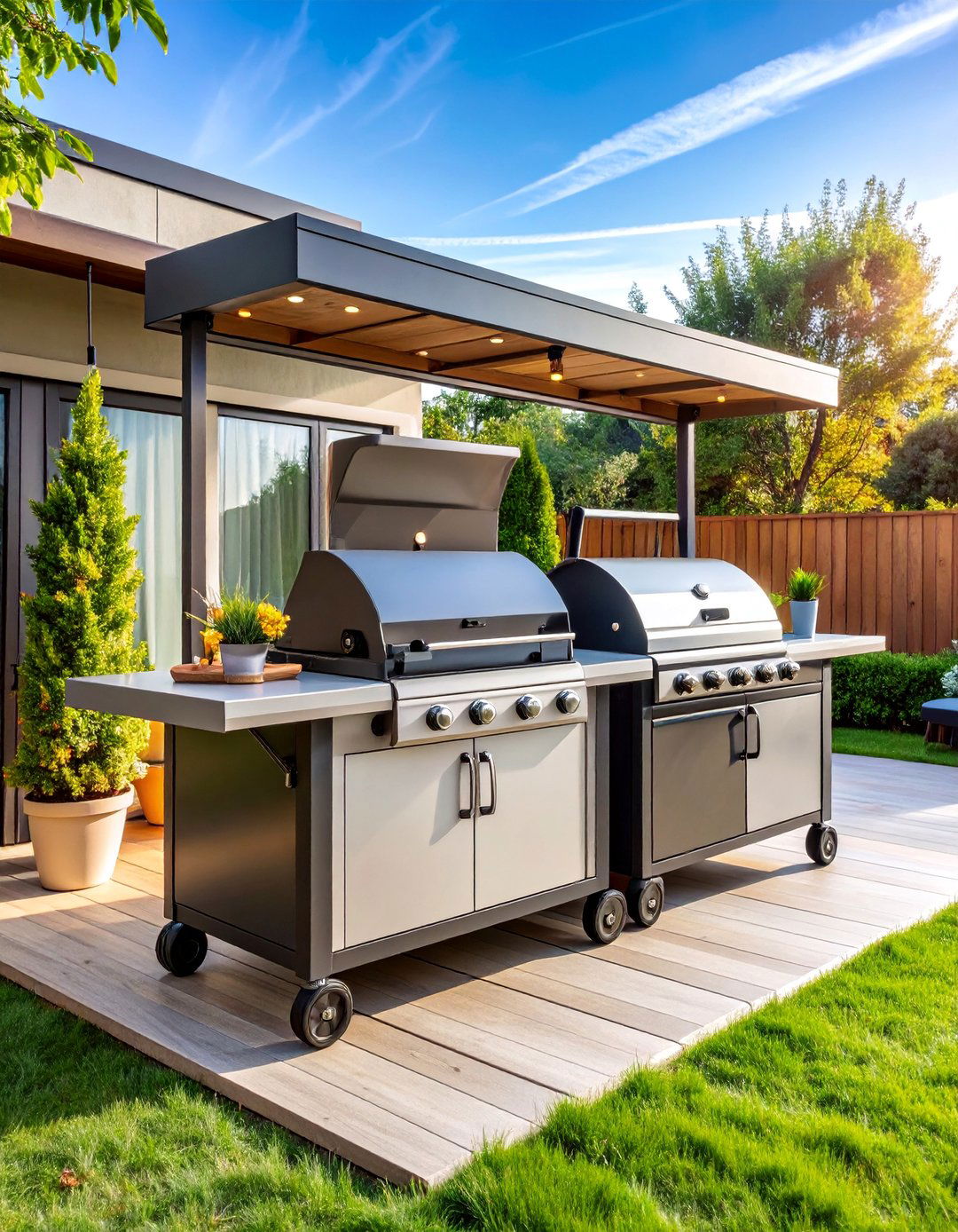 Rolling BBQ Island with Prep Station - 25 Small Outdoor Kitchen Ideas