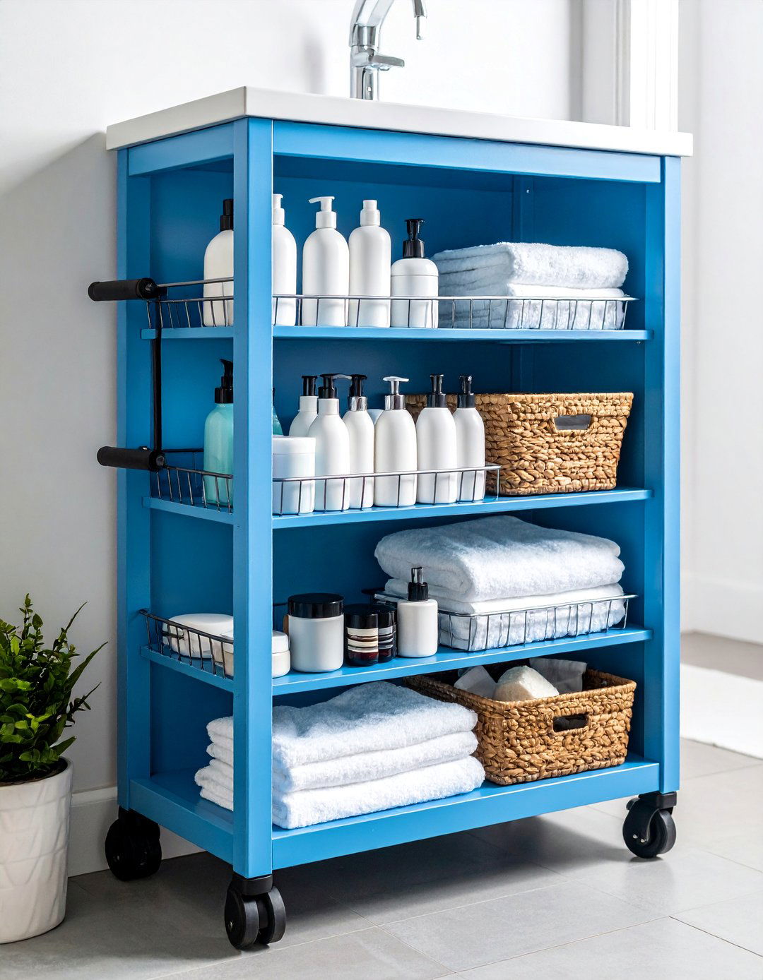 Rolling Cabinet Cart Organization with Removable Storage Levels - 25 Bathroom Cabinet Organization Ideas