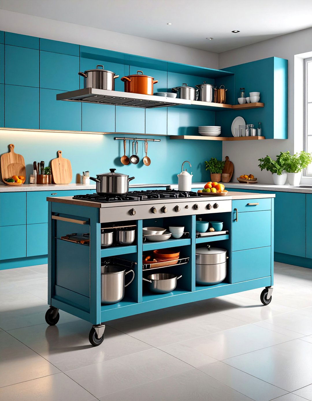 Rolling Kitchen Cart with Cookware Storage - 25 Pots and Pans Storage Ideas