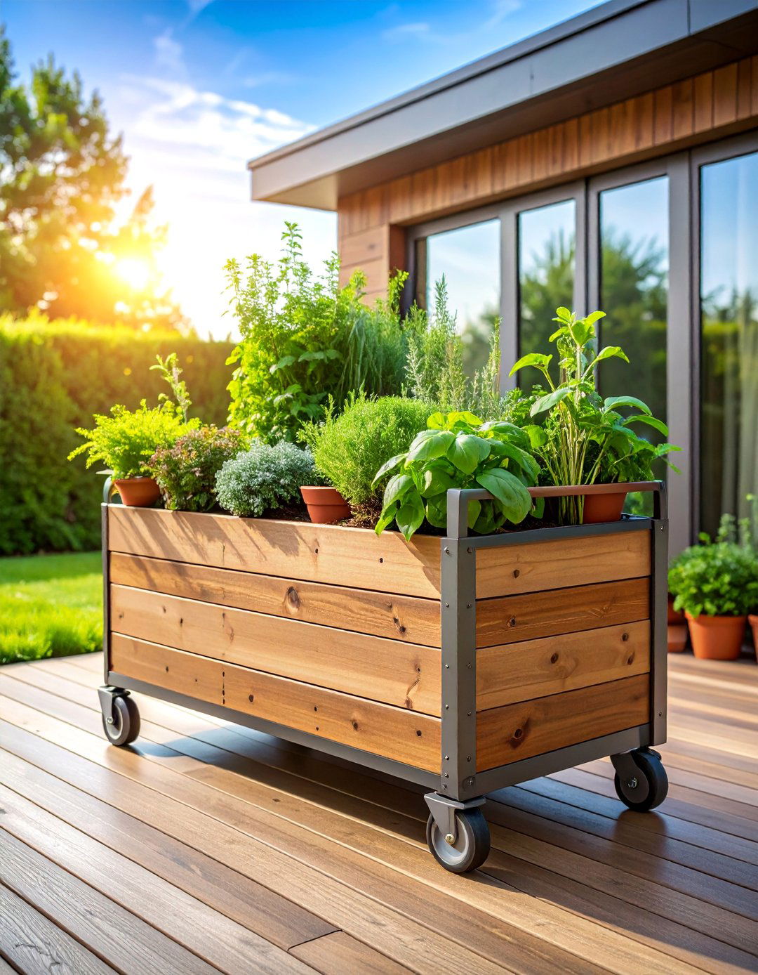Rolling Steel Planter Herb Garden - 25 Herb Garden Ideas