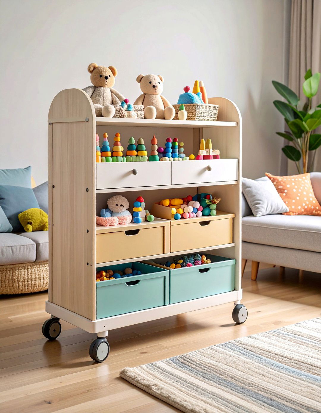 Rolling Storage Cart Living Room Solution - 25 Living Room Toy Storage Ideas
