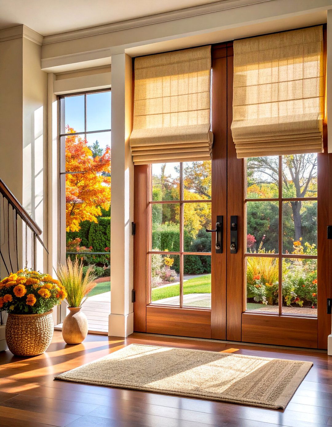 Roman Shade Elegance for Glass Doors - 25 Front Door Privacy Ideas