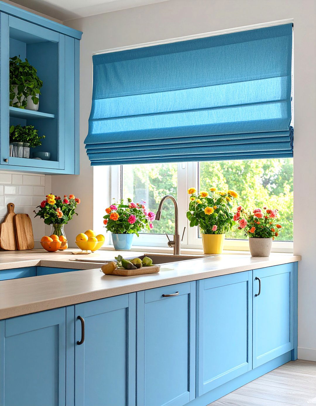 Roman Shade Style Kitchen Valance with Horizontal Pleats - 25 Kitchen Valance Ideas