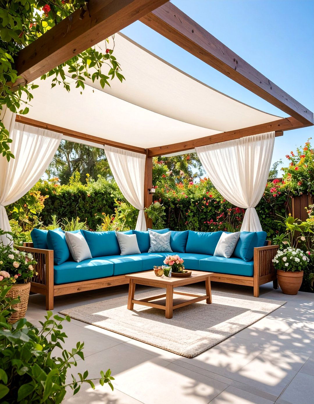 Roman Shade System with Retractable Fabric Panels - 25 Pergola Shade Ideas
