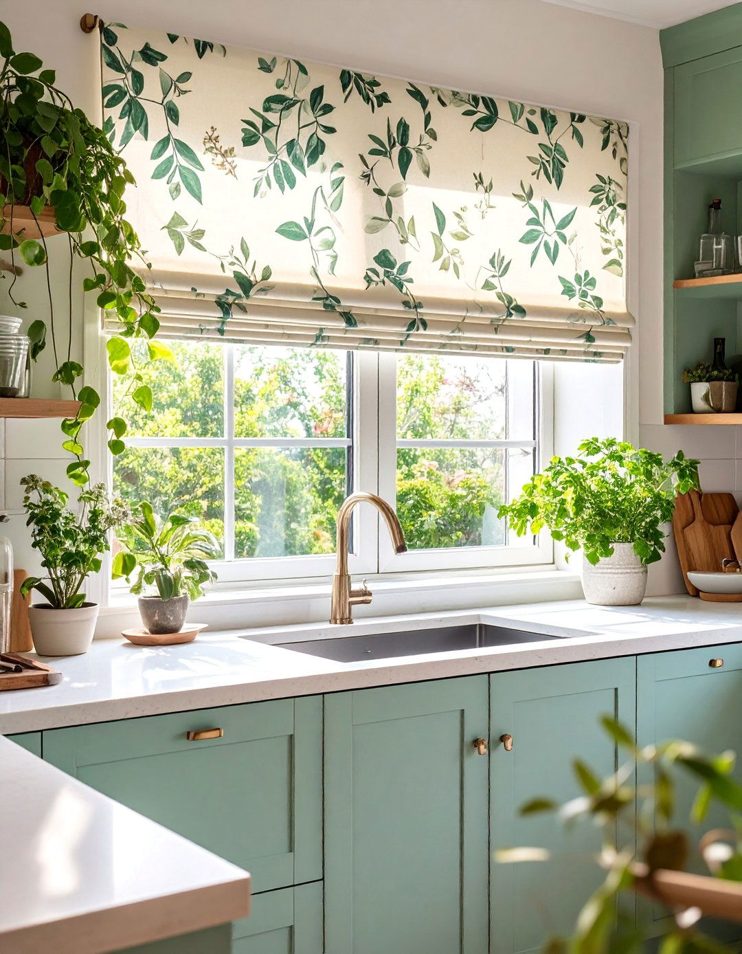 Roman Shades with Botanical Prints - 25 Kitchen Curtain Ideas