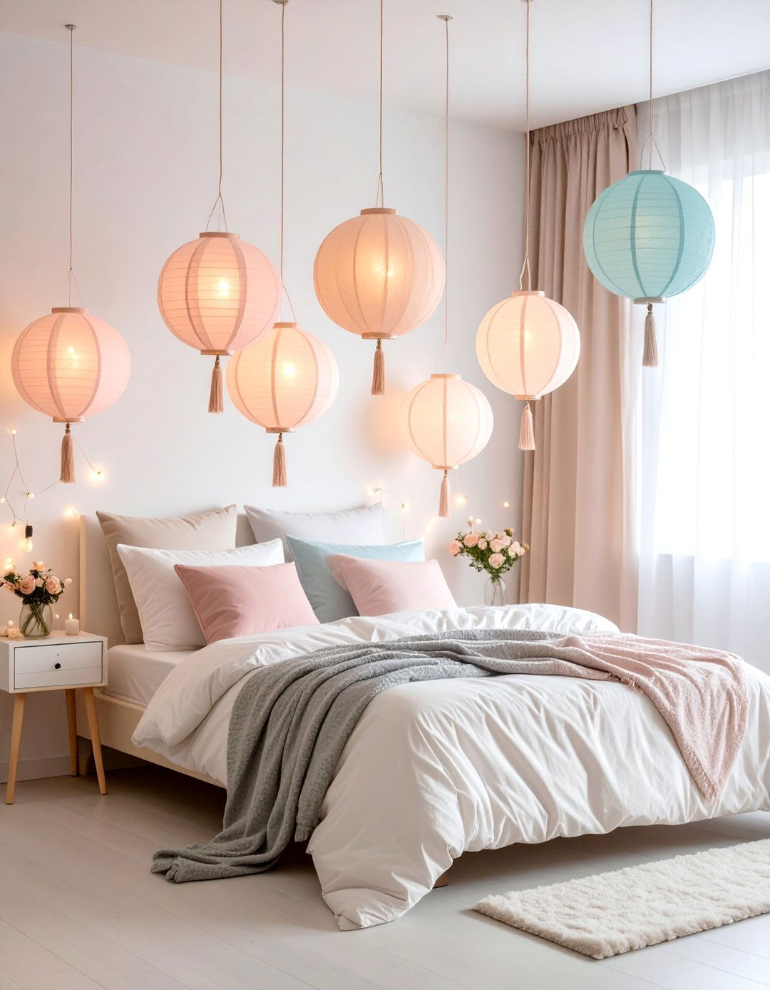 Romantic Bedroom Sanctuary with Hanging Paper Lanterns - 25 Lantern Decor Ideas
