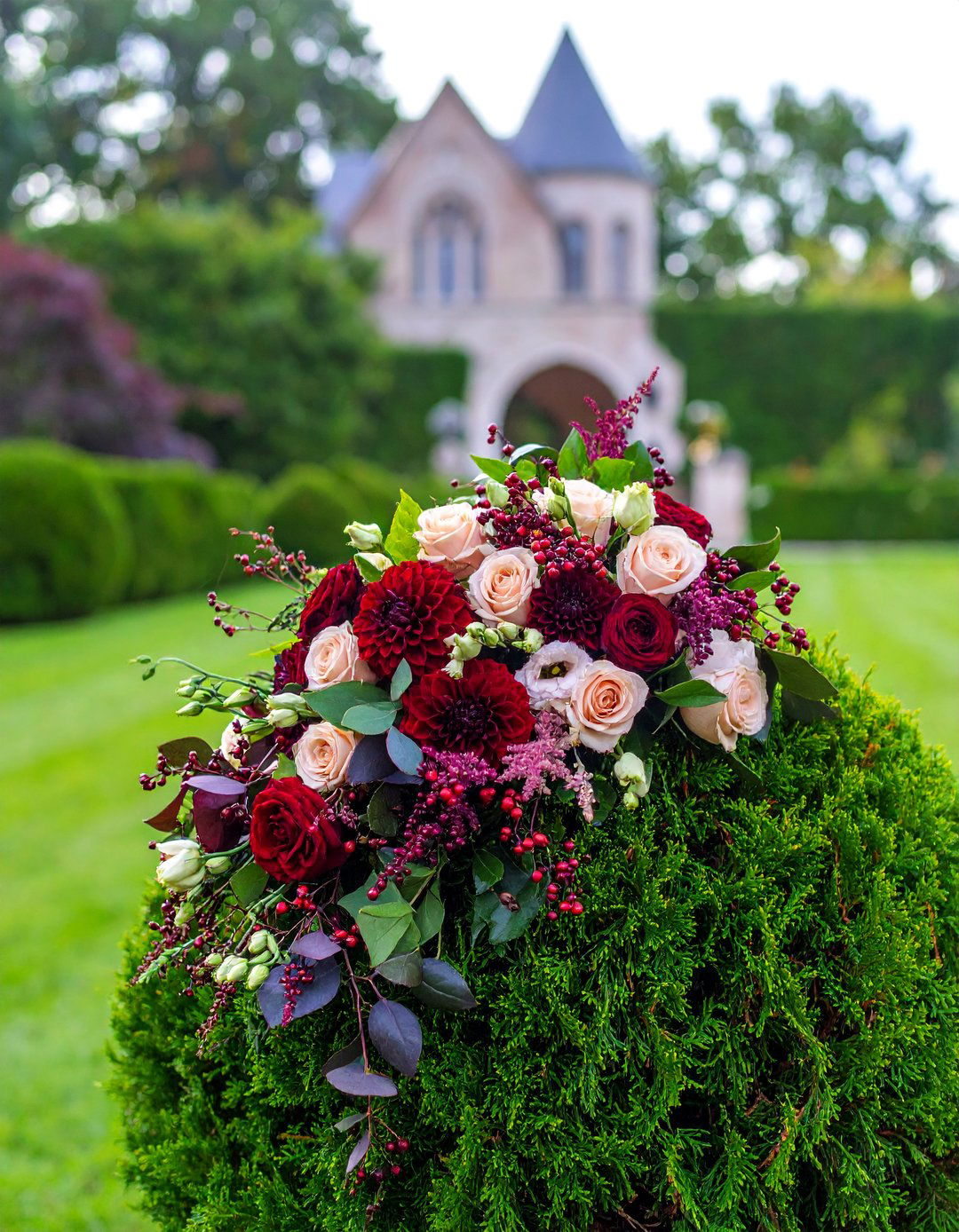 Romantic Blush and Burgundy Garden Bouquet - 25 Wedding Bouquet Ideas