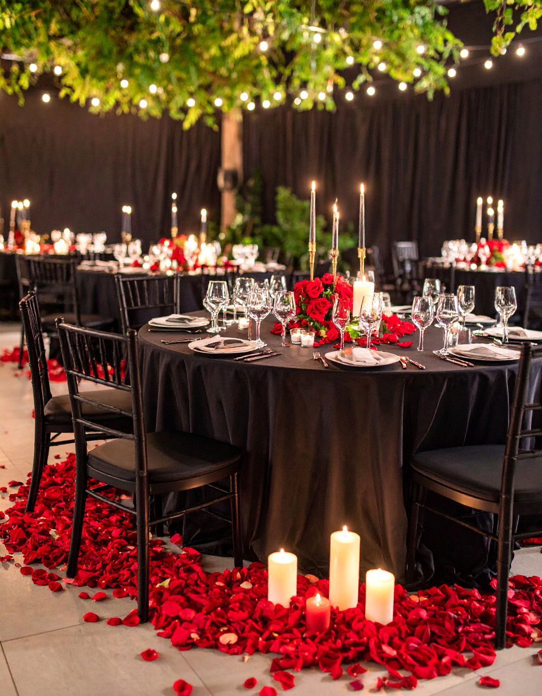Romantic Candlelit Black and Red Dinner - 25 Red and Black Wedding Ideas