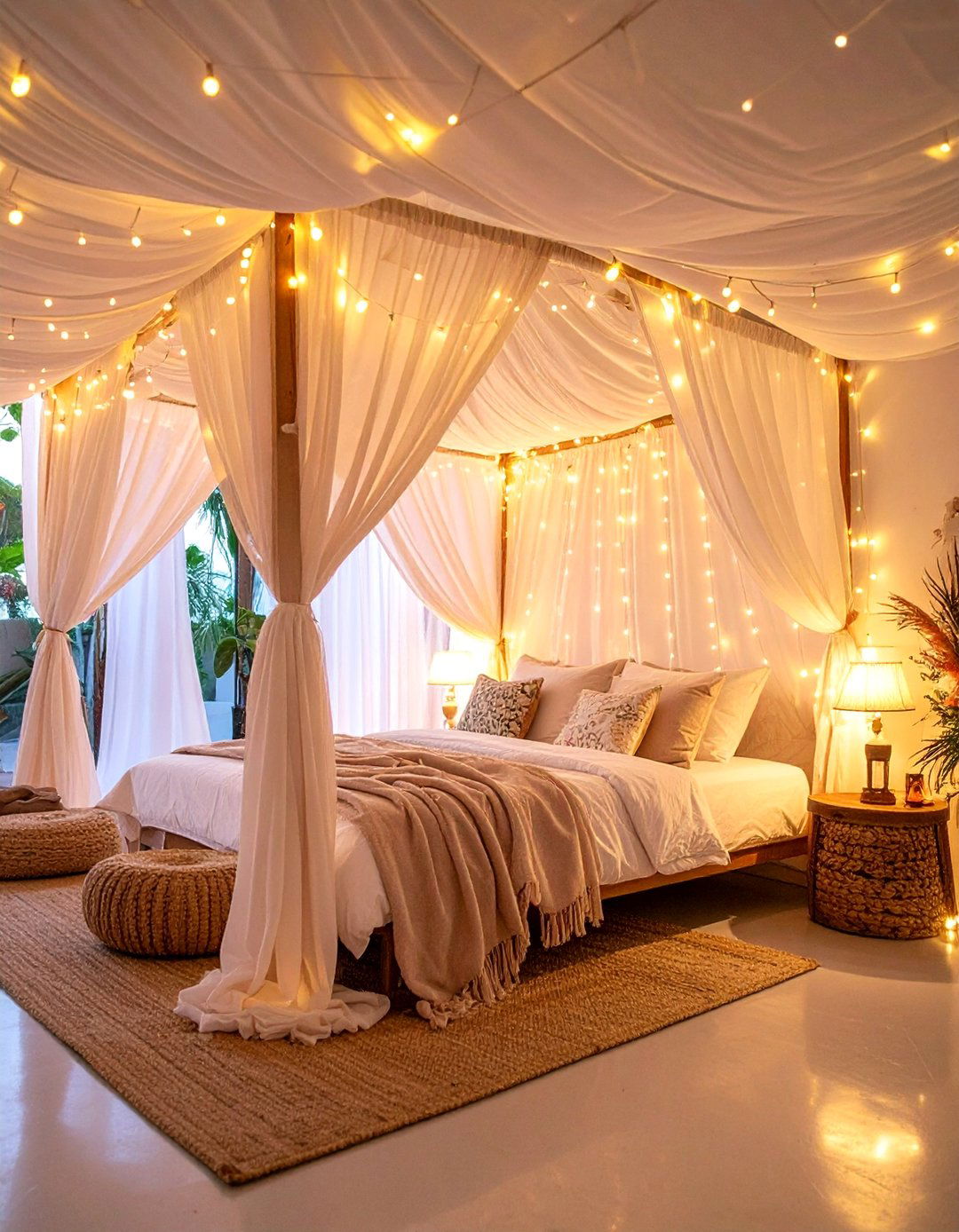 Romantic Canopy Bedroom with Flowing Fabrics and Intimate Lighting - 25 Bedroom Ideas For Couples