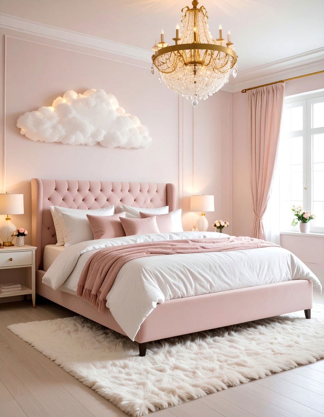 Romantic Cloud Bedroom with Soft Pink Accents - 25 Cloud-Themed Bedroom Ideas