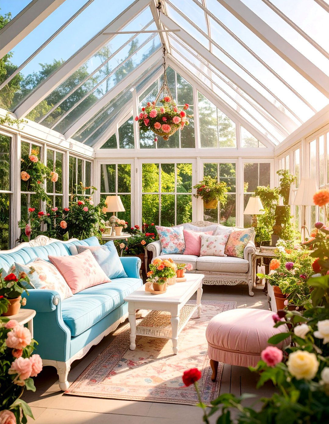 Romantic English Garden Greenhouse with Soft Florals and Cottage Charm - 25 Greenhouse Decor Ideas