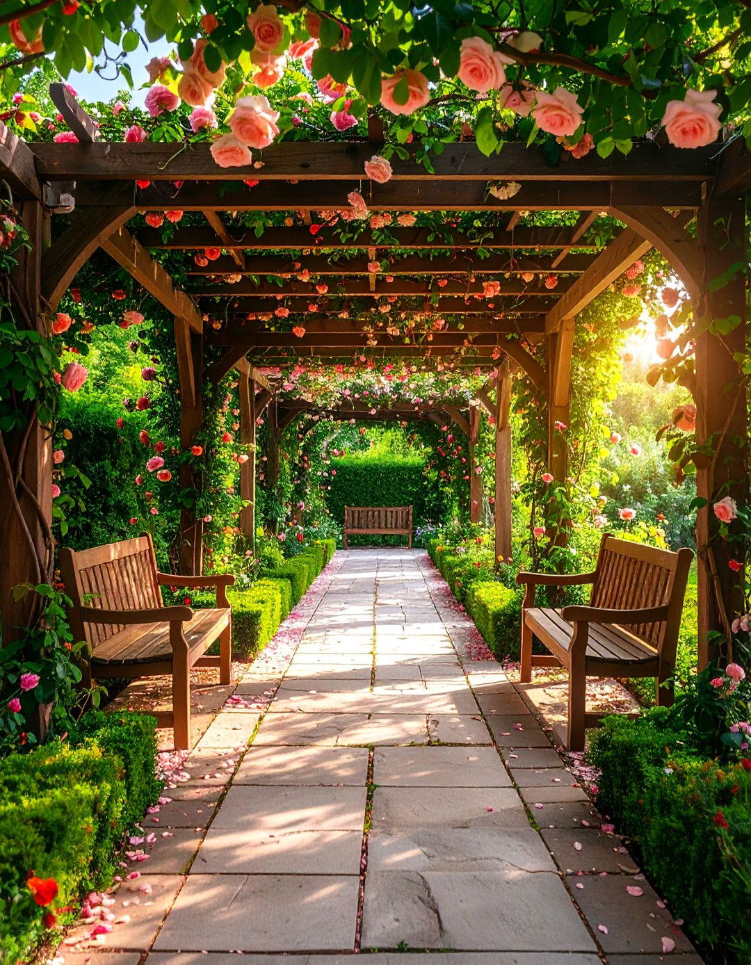Romantic Garden with Climbing Roses and Arbor Structures - 25 Italian Garden Design Ideas