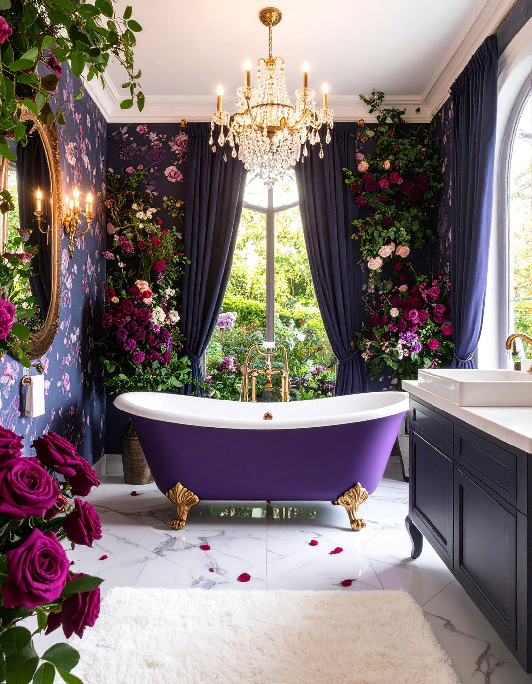 Romantic Gothic Bathroom with Rose Garden Darkness - 25 Gothic Bathroom Ideas