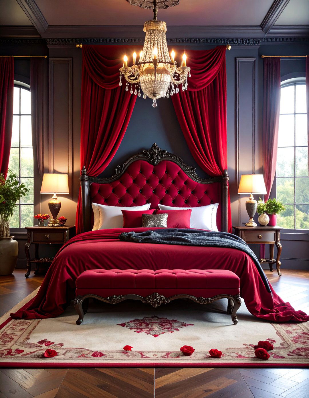 Romantic Gothic Bedroom with Deep Red Accents - 25 Gothic Bedroom Ideas
