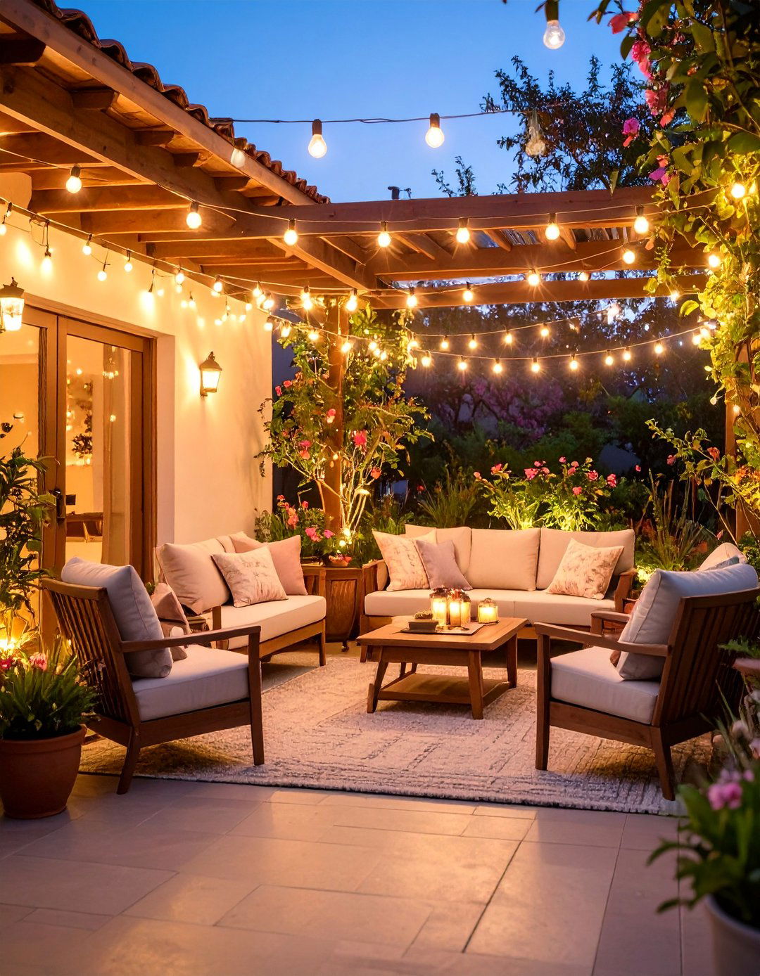 Romantic Intimate Patio with Warm Fairy Lights - 25 Patio String Light Ideas