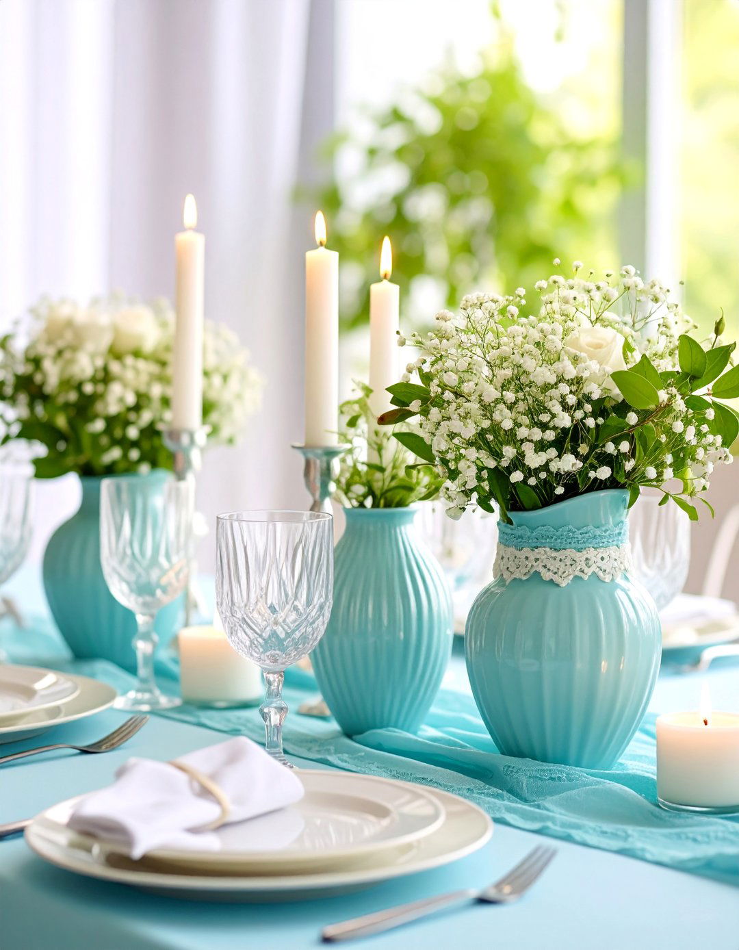 Romantic Lace and Babys Breath Arrangements - 25 Rehearsal Dinner Centerpiece Ideas