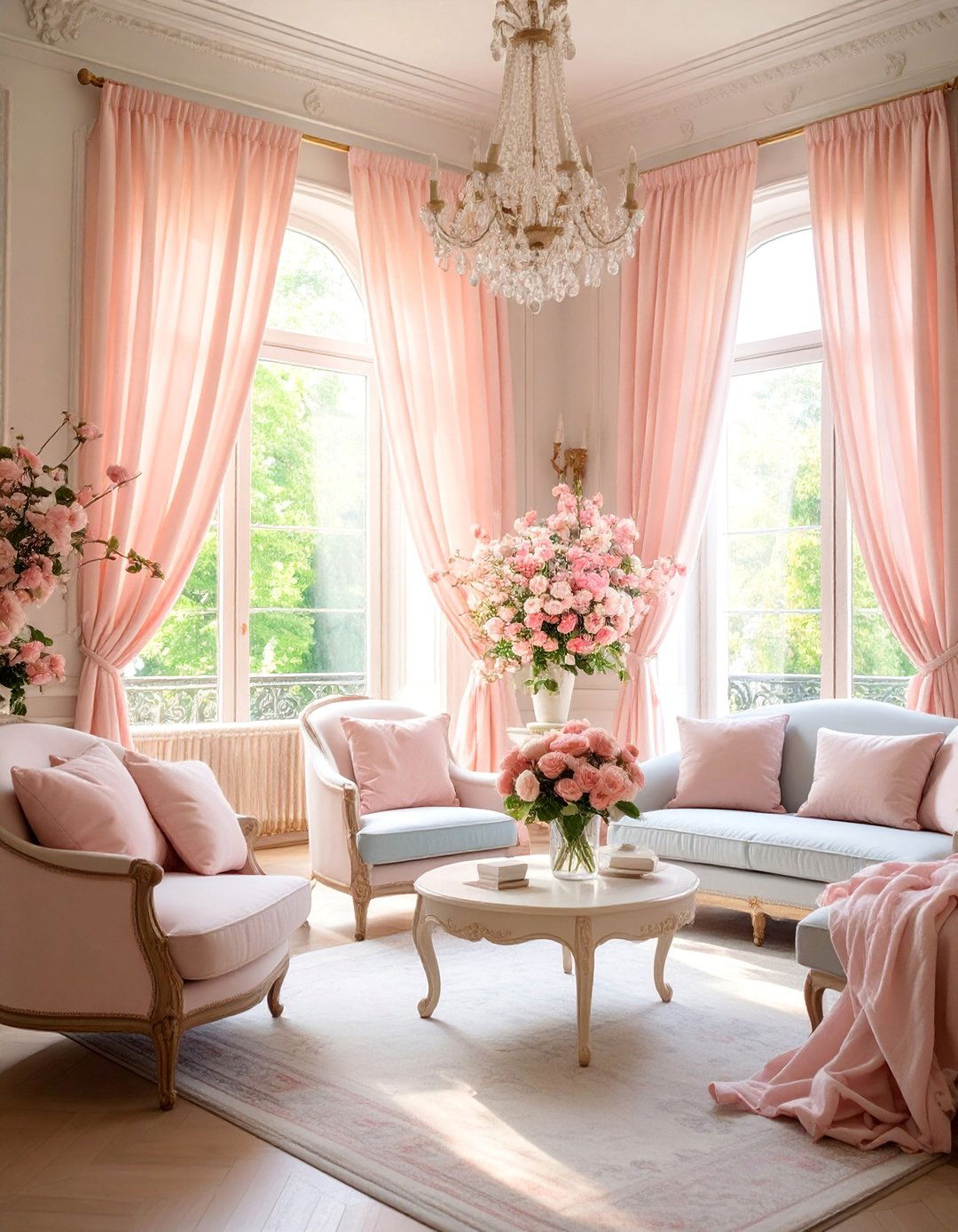 Romantic Parisian Living Room with Soft Pastel Palette - 25 Parisian-style Living Room Ideas