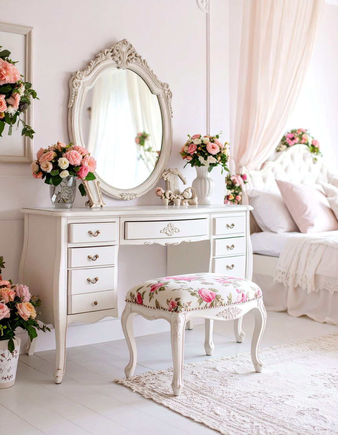 Romantic Shabby Chic Vanity with Soft Pastels - 25 Vanity Room Ideas