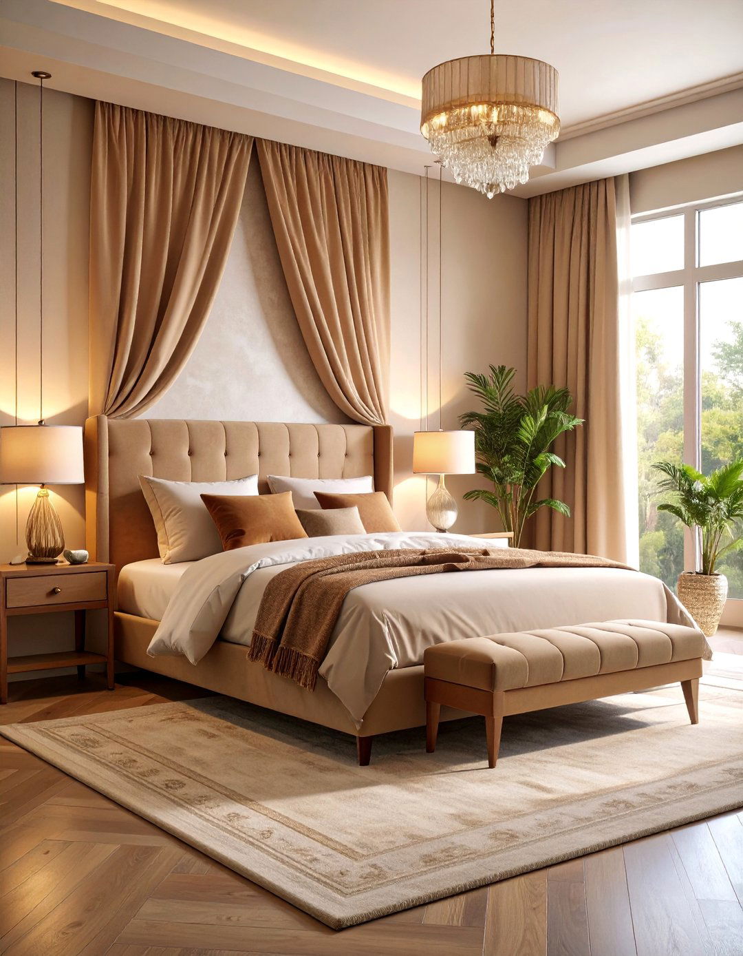 Romantic Tan Bedroom with Soft Lighting and Feminine Touches - 25 Tan Bedroom Ideas