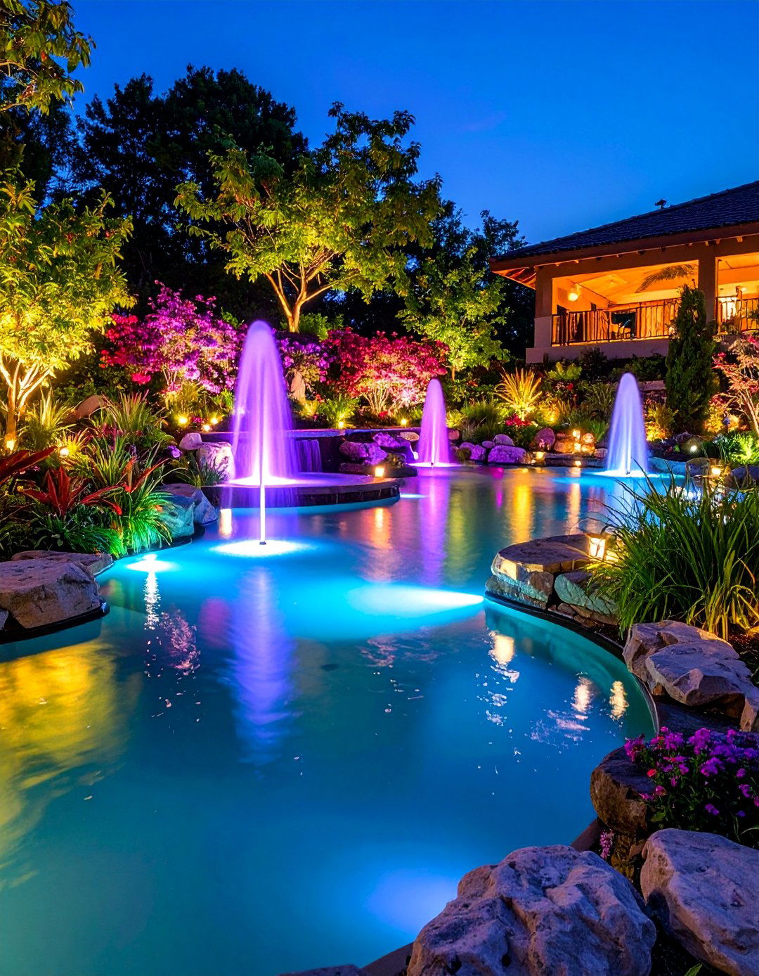 Romantic Water Feature Lighting with Submersible LEDs - 25 Landscape Lighting Ideas