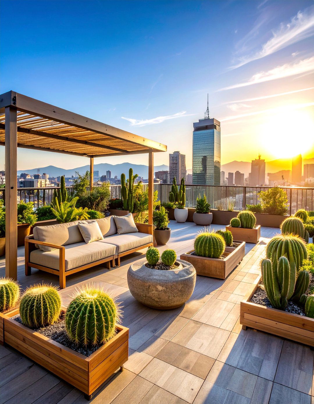 Rooftop Cactus Garden with Wind Protection - 25 Cactus Garden Ideas