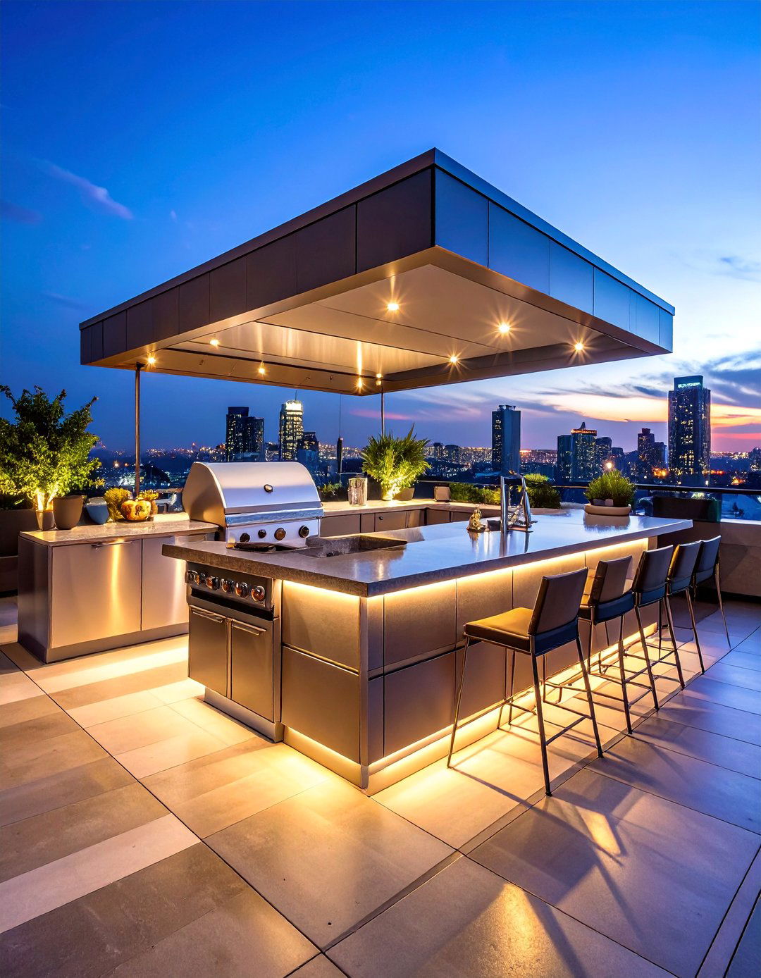 Rooftop Deck with Full Outdoor Kitchen and Dining - 25 Rooftop Deck Ideas