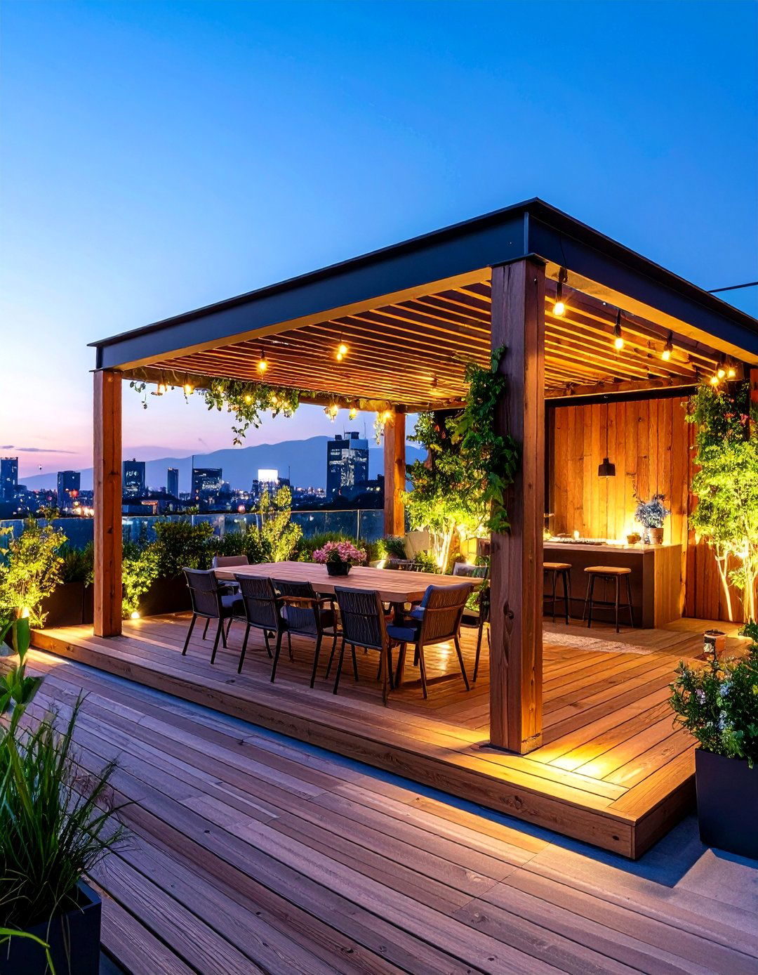 Rooftop Deck with Pergola and Privacy Screens - 25 Rooftop Deck Ideas