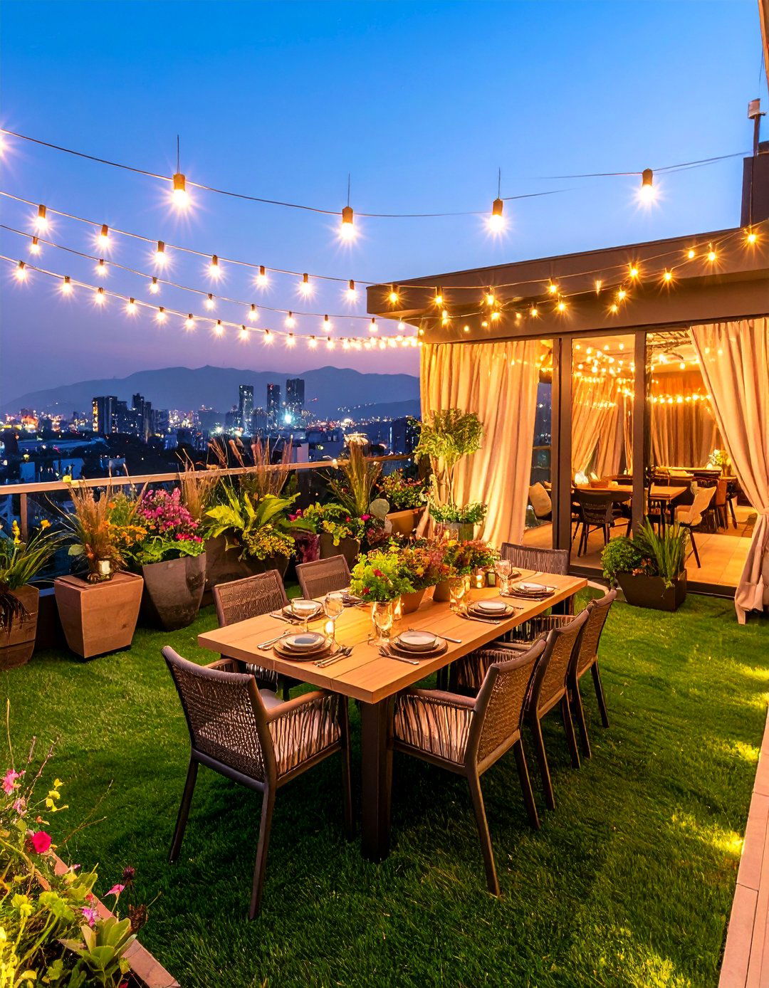 Rooftop Dining Artificial Grass Terrace - 25 Artificial Grass Balcony Design