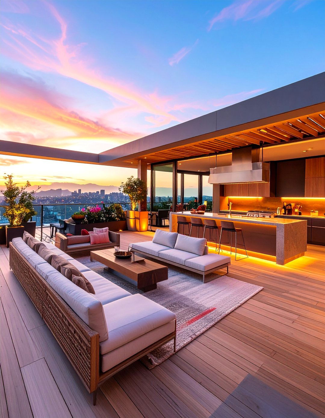 Rooftop Kitchen with Entertainment Center and Media Integration - 25 Rooftop Kitchen Ideas