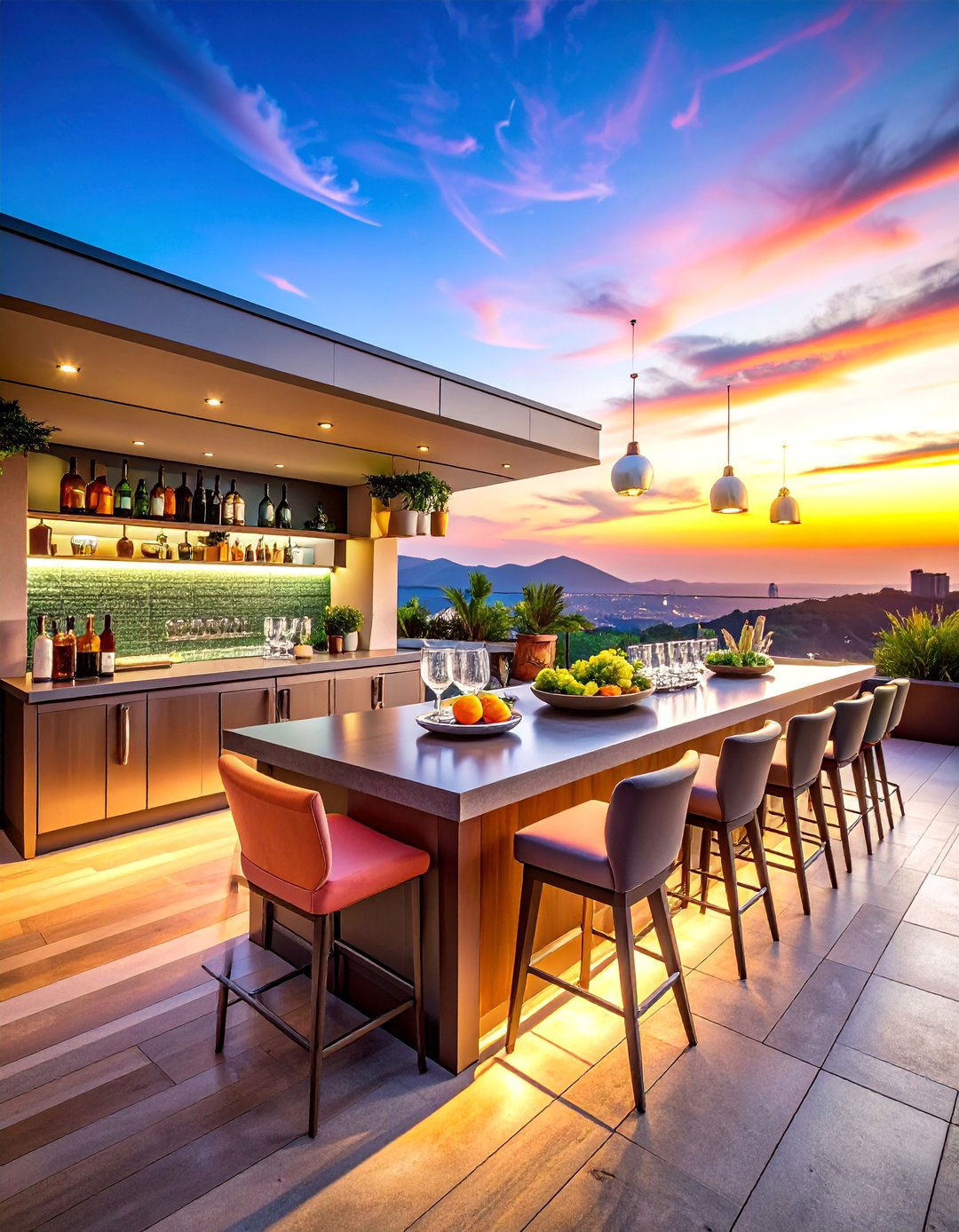Rooftop Kitchen with Integrated Bar and Beverage Station - 25 Rooftop Kitchen Ideas