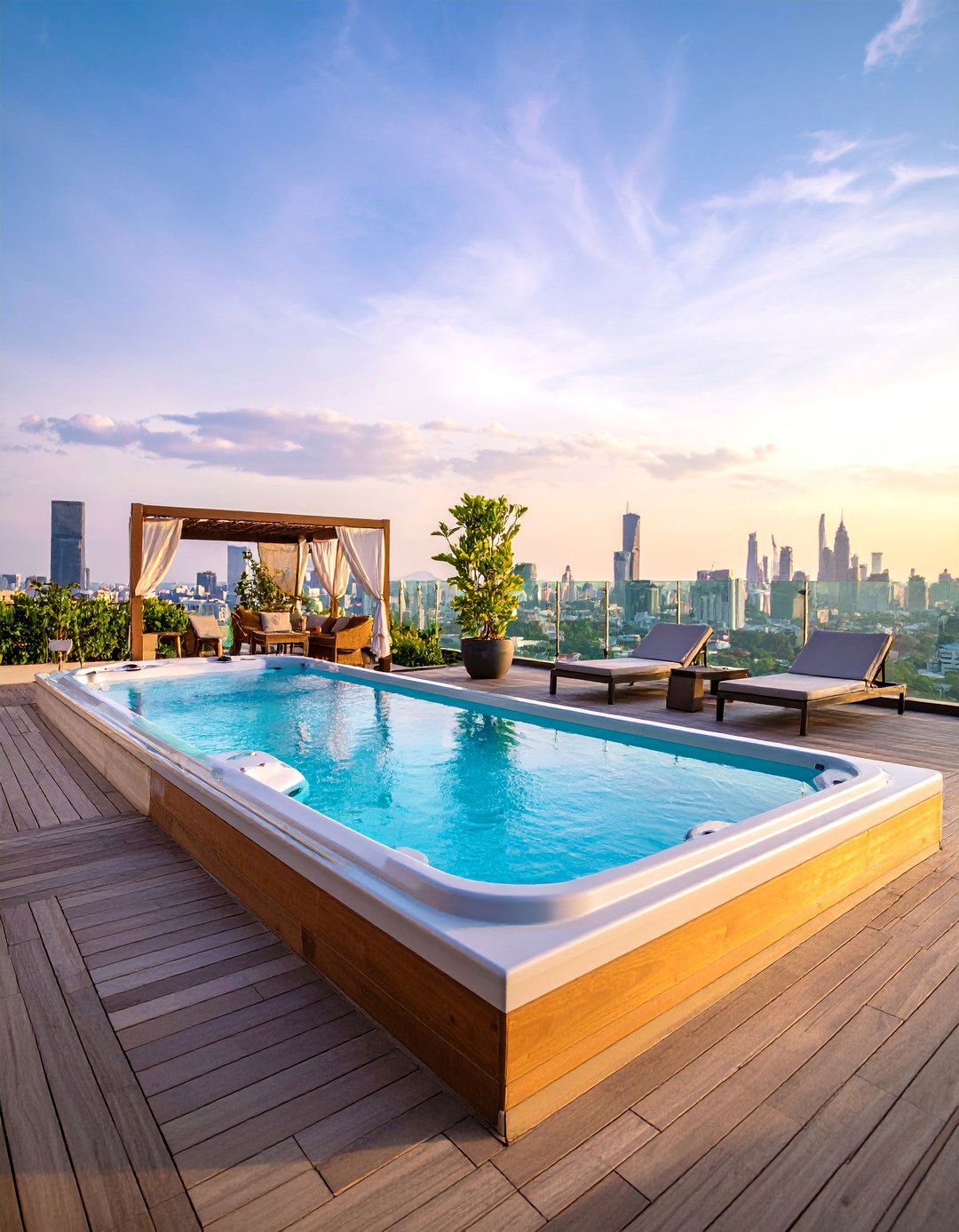 Rooftop Pool with Compact Spa Design - 25 Rectangle Pool With Hot Tub
