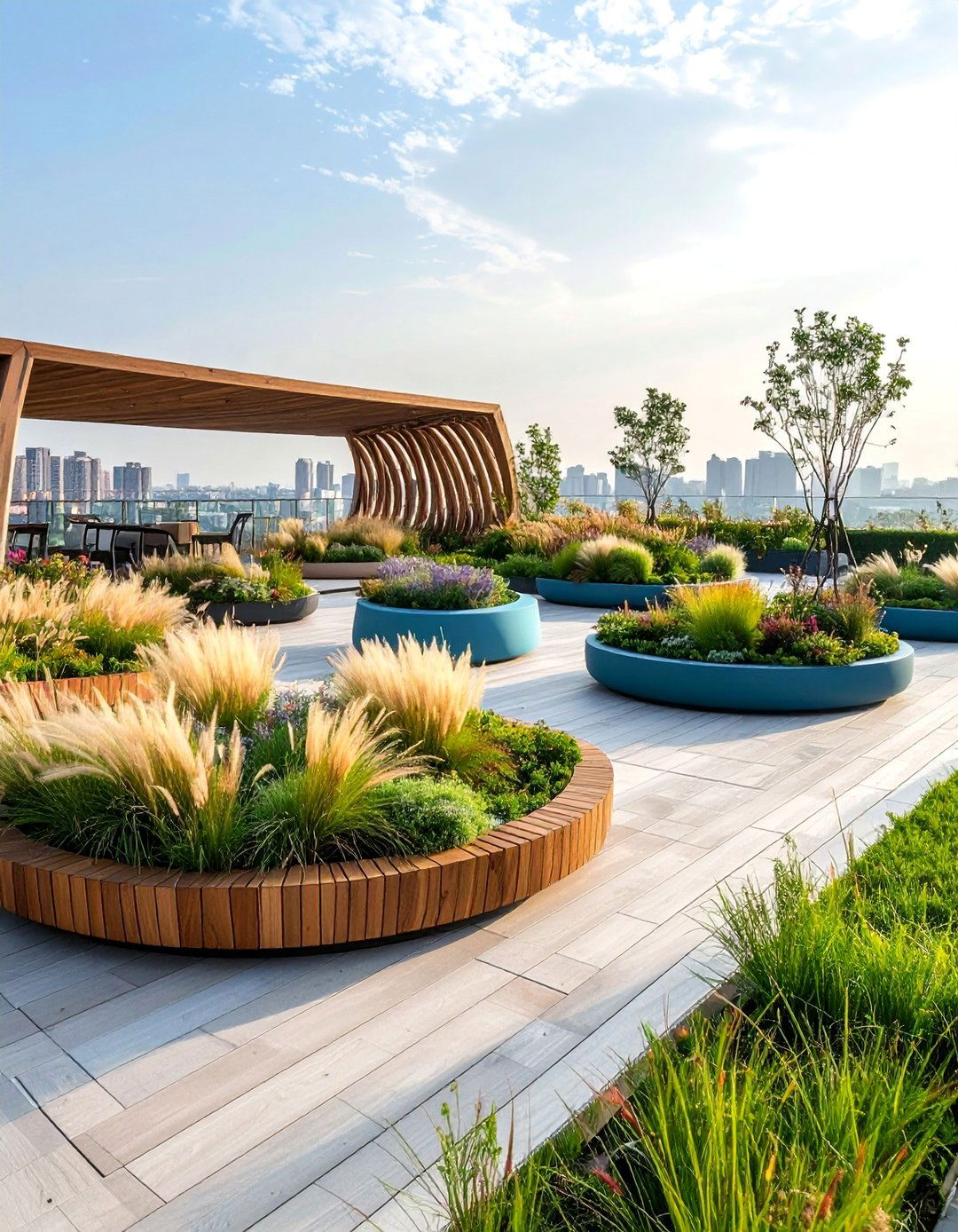 Rooftop Wind Garden with Aerodynamic Plant Selection - 25 Urban Garden Ideas