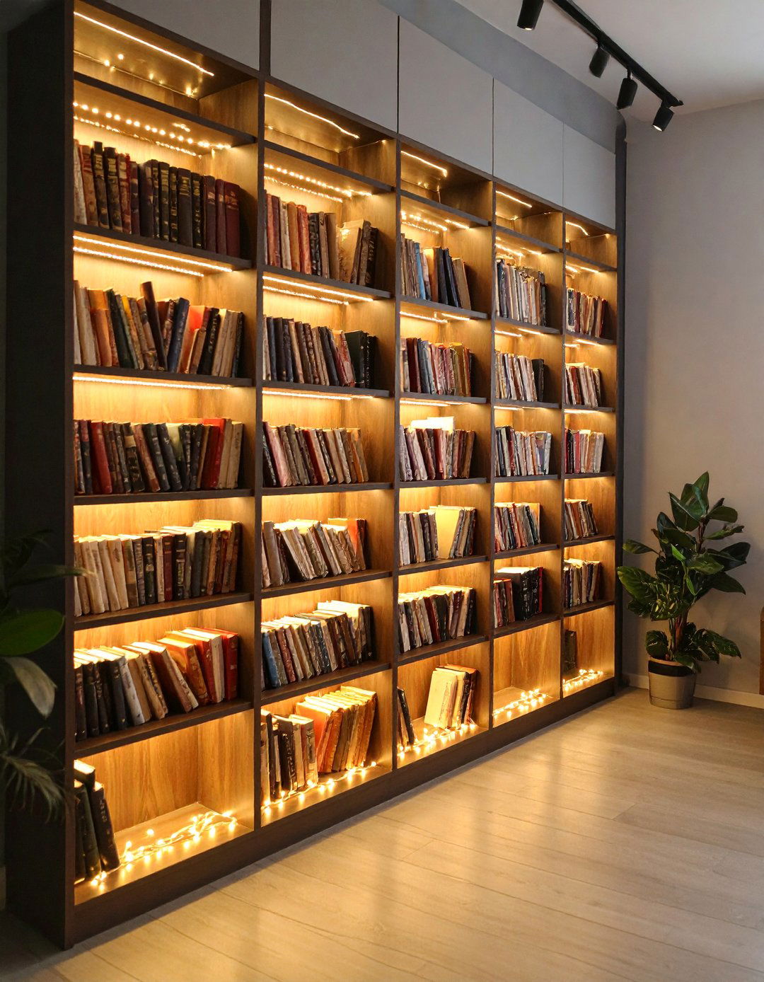 Rope Light Perimeter Outlining - 25 Bookshelf Lighting Ideas
