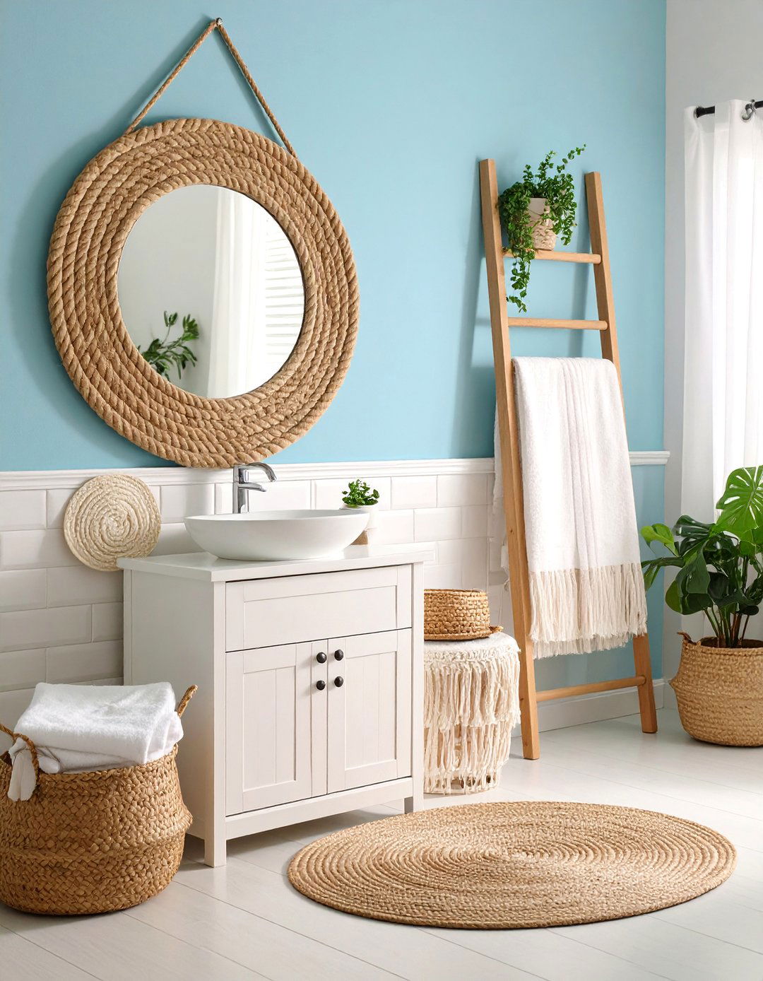 Rope Mirror Coastal Bathroom with Maritime Hardware - 25 Coastal Bathroom Ideas