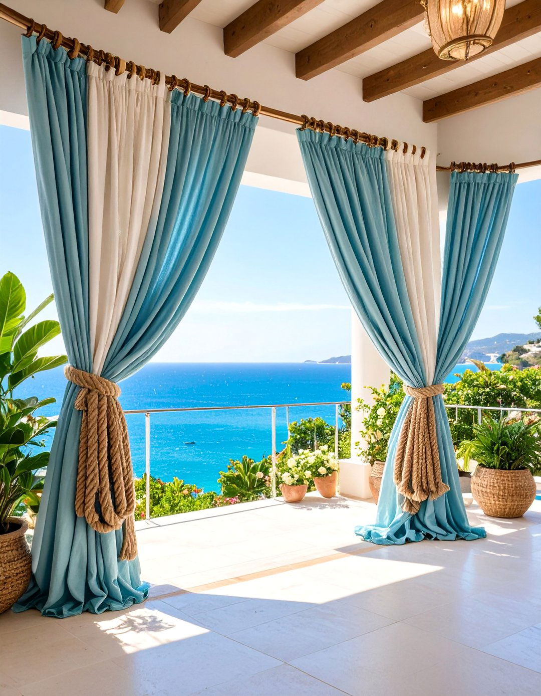 Rope and Canvas Nautical Outdoor Curtains - 25 Patio Curtain Ideas