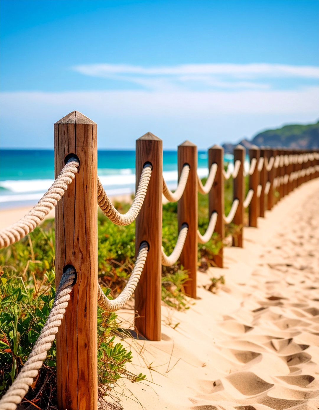 Rope and Post Coastal Fence with Natural Materials - 25 Decorative Fence Ideas