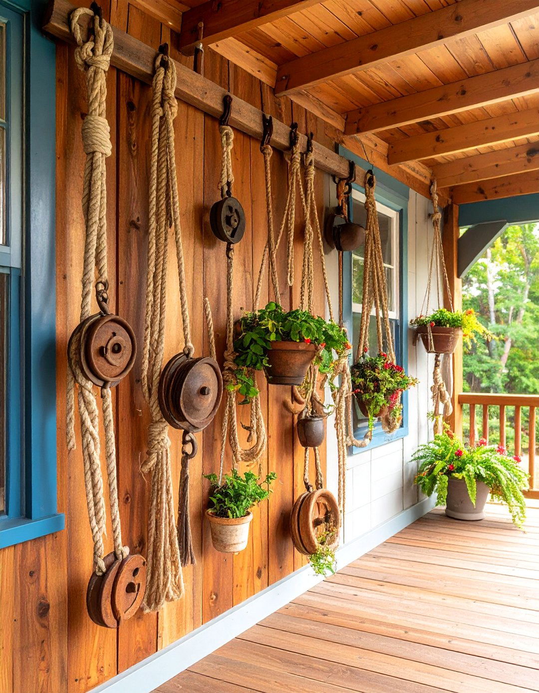Rope and Pulley Wall Decor System - 25 Farmhouse Wall Decor Ideas