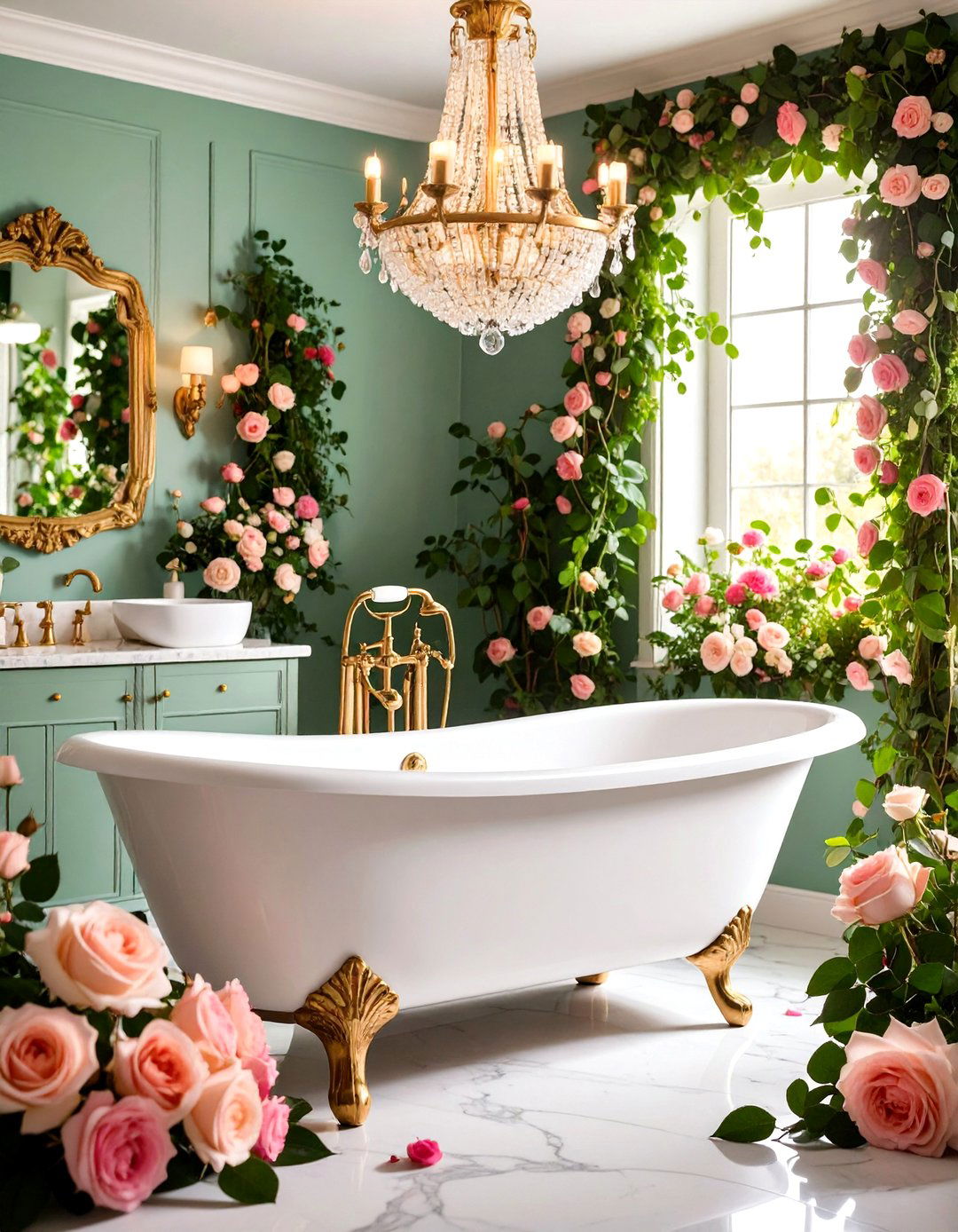 Rose Garden Bathroom with Floral Wallpaper - 25 Romantic Bathroom Ideas