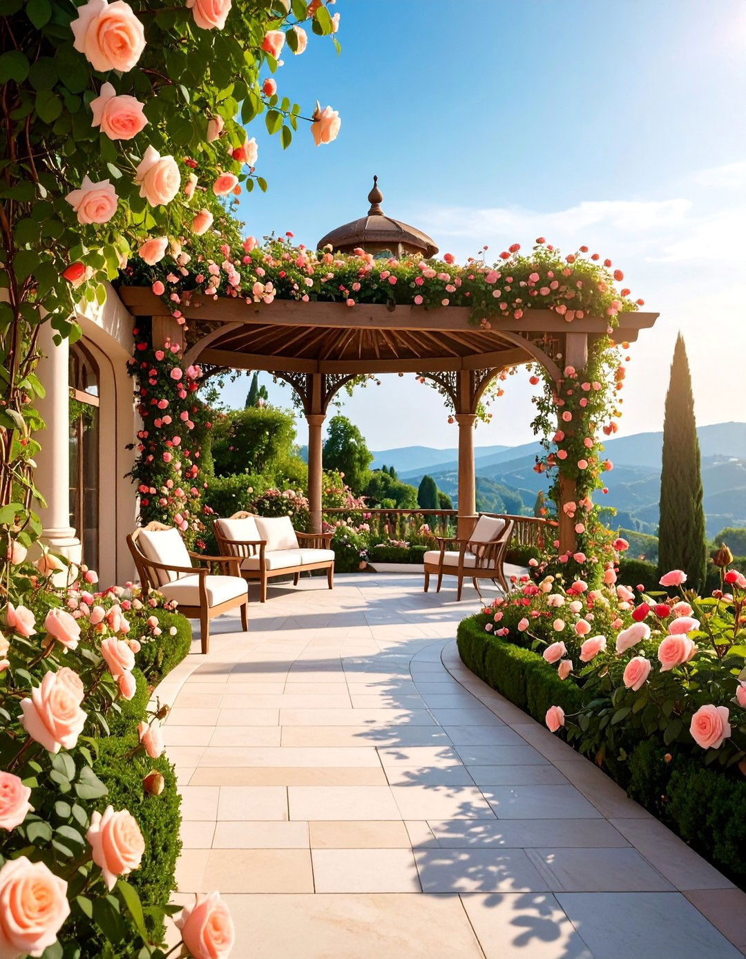Rose Garden Terraced Design with Climbing Varieties - 25 Terraced Garden Ideas
