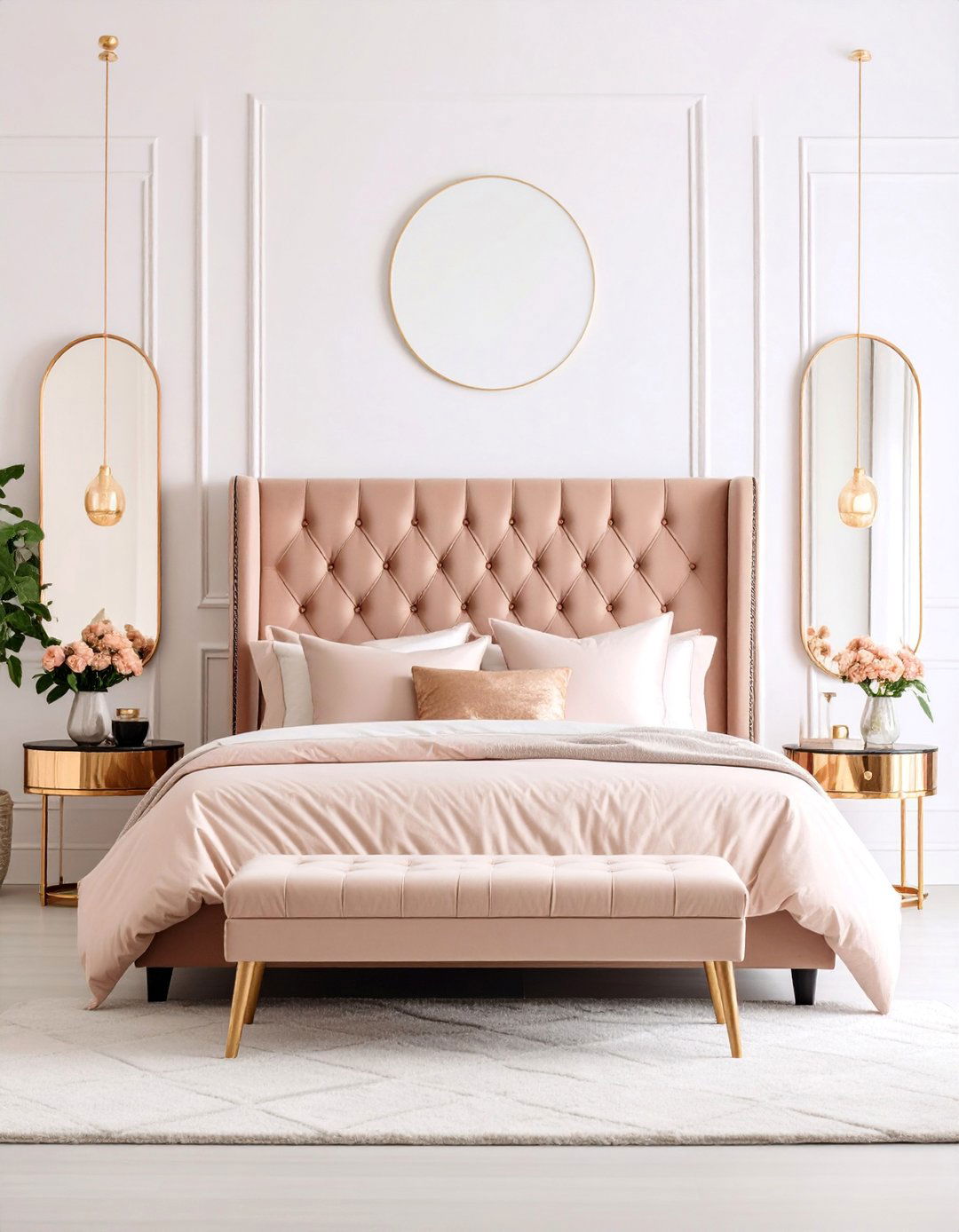 Rose Gold Black and White Bedroom Contrast - 25 Rose Gold Bedroom Ideas